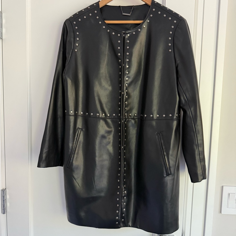 Chico’s Black Studded Women's sz 2P Faux Leather jacket petite